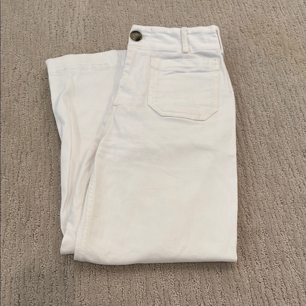 Maeve White High-Rise wide leg jeans.